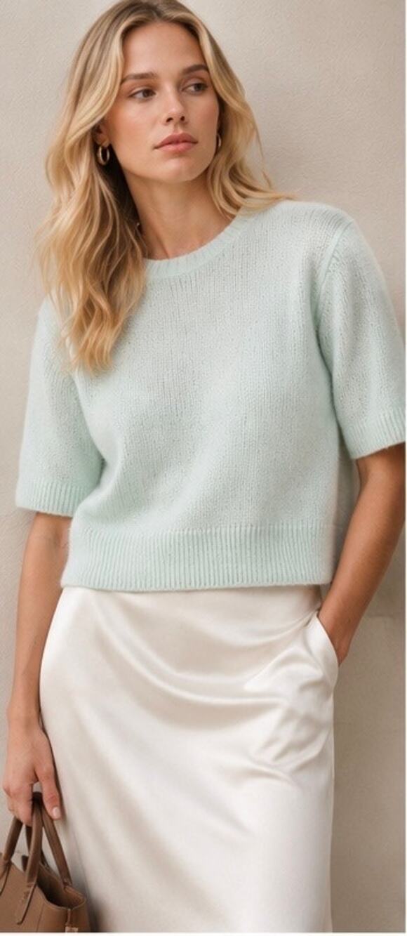 NakedCashmere Atallah Cashmere Short Sleeve Sweater Jadite Mint Green Size S NWT